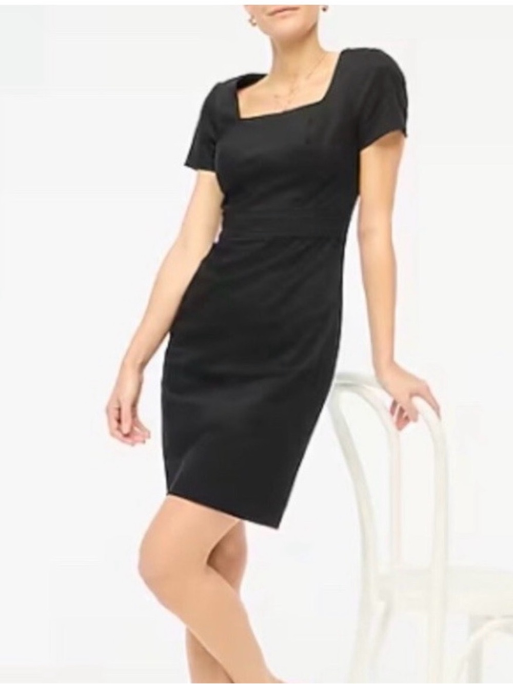 J. Crew Black Fitted Linen Knee-Length Sheath Dress sz 8